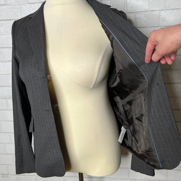 J. Crew Womans 12 English Wool Two Button Blazer Pin Striped Jacket Dark Gray - Picture 7 of 8
